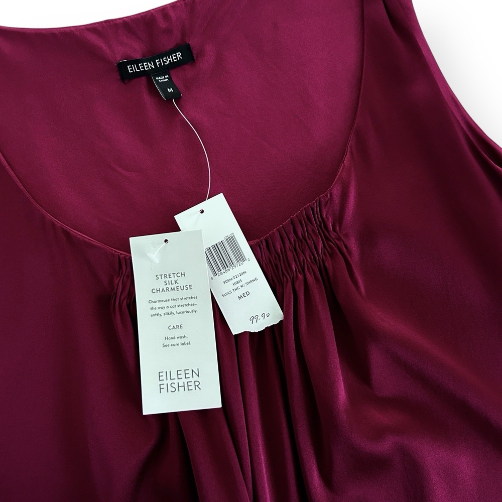Eileen Fisher Women Med M Hibiscus Red Stretch Silk Charmeuse Sleeveless Top NWT - Picture 7 of 14